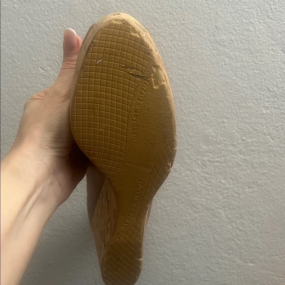Stuart Weitzman Anna Wedge Peep Toe Designer Shoes Women Sz 8‎ Tan Suede Luxury